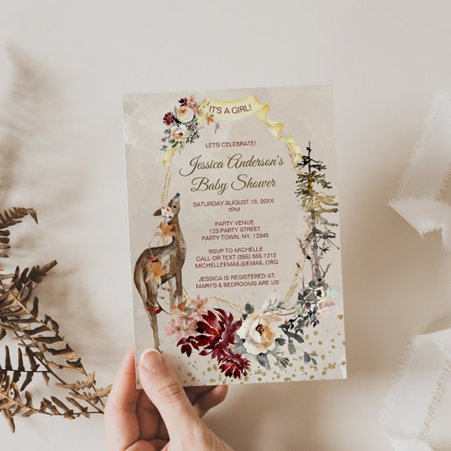 Woodland Animal Watercolor Floral Girl Babydusche Einladung (Von Creator hochgeladen)