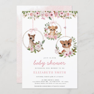 Woodland Animal Watercolor Pink BläsernBaby Dusche Einladung