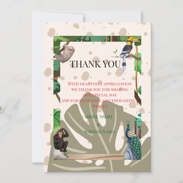 Woodland Animal Wedding Thank You Card Dankeskarte (Vorderseite)