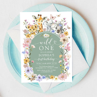 Woodland Animal Wild One Wildflower 1st Birthday Einladung