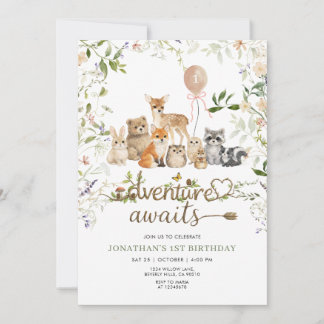 Woodland Animals 1st Birthday | Rustic Forest Einladung