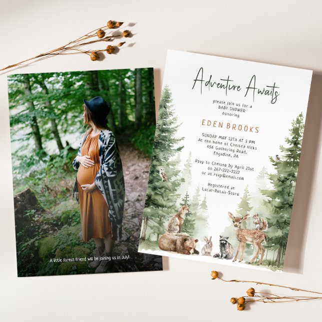 Woodland Animals Adventure Awaits Shower Foto Einladung (Von Creator hochgeladen)