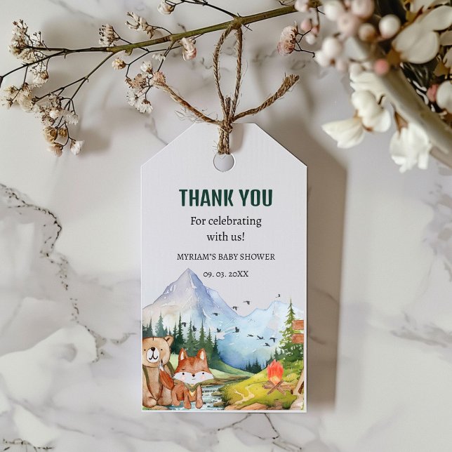 Woodland Animals Adventure Baby Dusche Vielen Dank Geschenkanhänger (Von Creator hochgeladen)