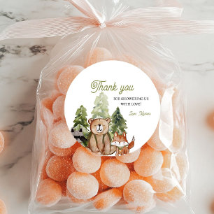 Woodland Animals Adventure Baby Dusche Vielen Dank Runder Aufkleber
