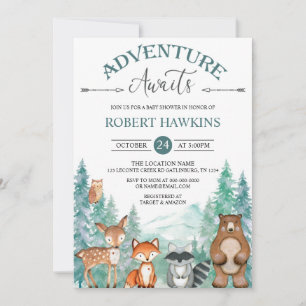 Woodland Animals Adventure erwartet Baby Shower In Einladung