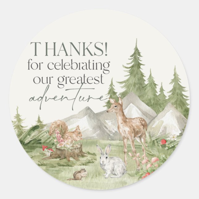 Woodland Animals Adventure erwartet Gunst Sticker (Vorderseite)