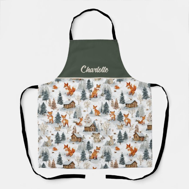 Woodland Animals and Rustic Cabins in the Snow Schürze (Vorderseite)