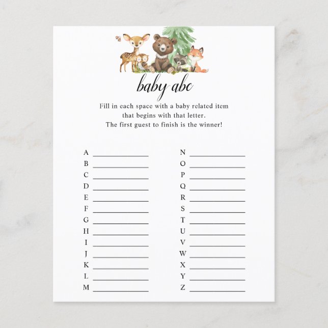 Woodland Animals Baby ABC Dusche Flyer (Vorne)
