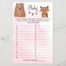 Woodland Animals Baby ABC Duschspielkarte Flyer