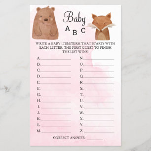 Woodland Animals Baby ABC Duschspielkarte Flyer