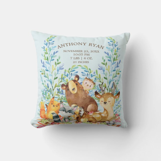 Woodland Animals Baby Birth Stats Pillow Kissen (Vorderseite)