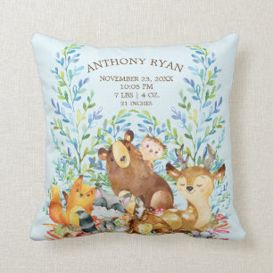 Woodland Animals Baby Birth Stats Pillow Kissen