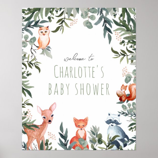 Woodland Animals Baby-Dusche Begrüßungspposter Poster (Vorne)