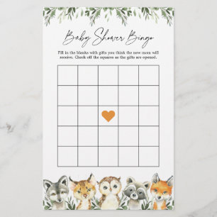Woodland Animals Baby Dusche Bingo Spiel