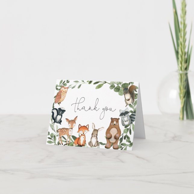 Woodland Animals Baby Dusche Danke Karte (Vorderseite)