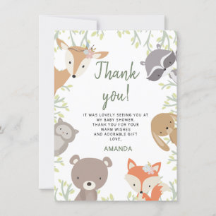 Woodland Animals Baby Dusche Danke Karte