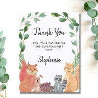 Woodland Animals Baby Dusche Danke Postcard