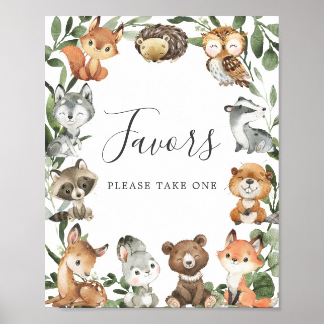 Woodland Animals Baby Dusche Favorit Schild (Vorne)
