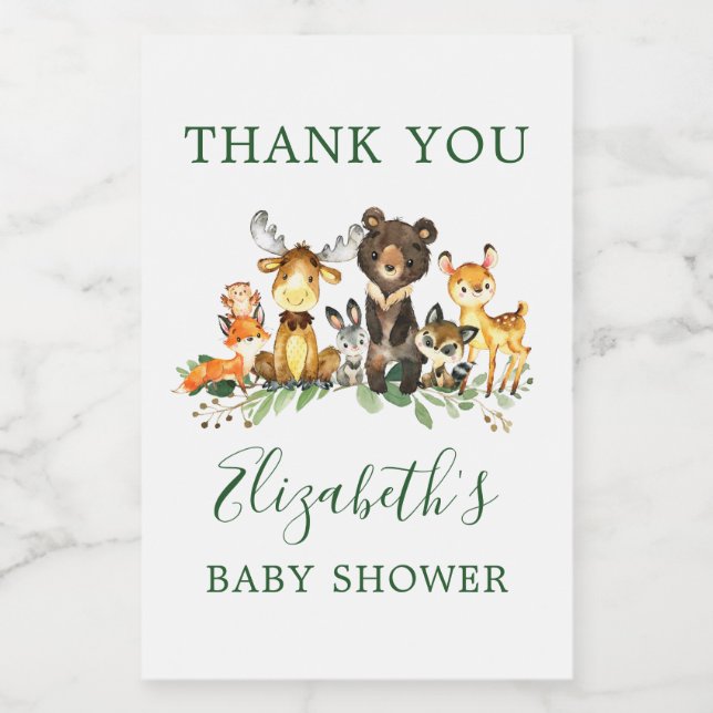 Woodland Animals Baby Dusche Gefallen Labels Weinetikett (Einzelnes Label)