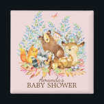 Woodland Animals Baby Dusche Gefallen Magnet<br><div class="desc">Niedliche Waldtiere für eine Mädchendusche. Unsere niedliche Waldszene mit Bier,  Reh,  Fuchs,  Eule,  Waschbär und Elch. Matching Artikel in unserem Shop erhältlich.</div>
