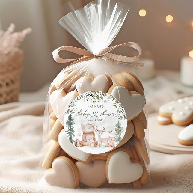 Woodland Animals Baby Dusche Gefallen Runder Aufkleber (Von Creator hochgeladen)