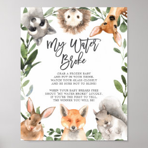 Woodland Animals Baby Dusche Mein Wasser Broke Sch Poster