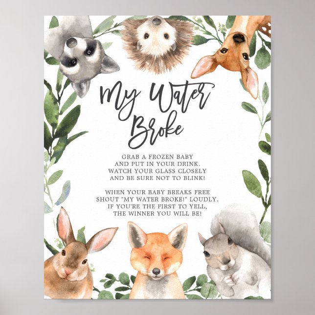 Woodland Animals Baby Dusche Mein Wasser Broke Sch Poster (Vorne)