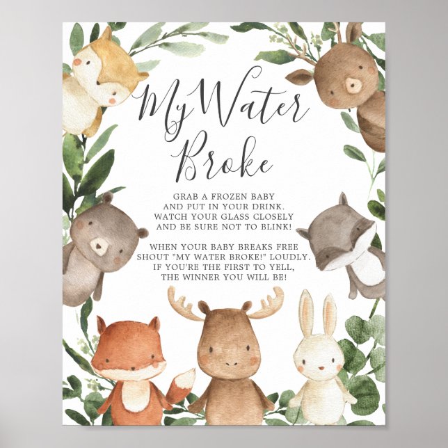 Woodland Animals Baby Dusche Mein Wasser Broke Sch Poster (Vorne)