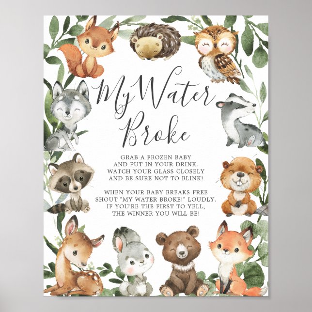 Woodland Animals Baby Dusche mein Wasserbroke Poster (Vorne)