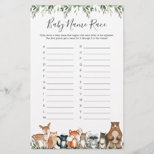 Woodland Animals Baby Dusche Name Rennspiel