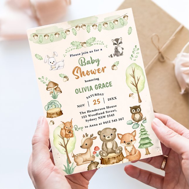 Woodland Animals Baby Dusche Party Einladung (Von Creator hochgeladen)