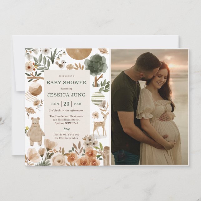 Woodland Animals Baby Dusche Party Einladung (Vorderseite)