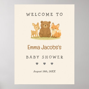 Woodland Animals Baby Dusche Willkommen Poster