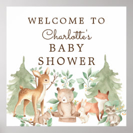 Woodland Animals Baby Dusche Willkommen Poster
