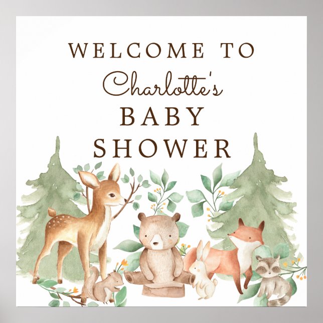 Woodland Animals Baby Dusche Willkommen Poster (Vorne)