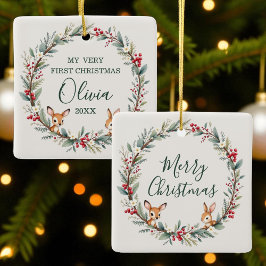 Woodland Animals Baby First Frohe Weihnachten Keramikornament