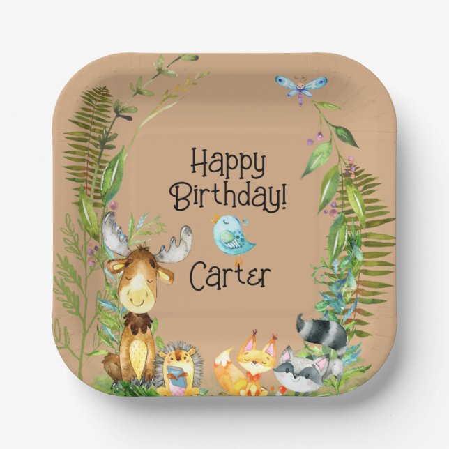 Woodland Animals Baby Geburtstag Pappteller (Vorderseite)