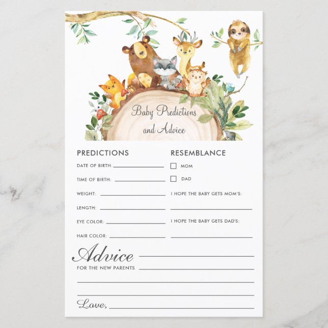 Woodland Animals Baby Predictions & Advice Dusche (Vorderseite)