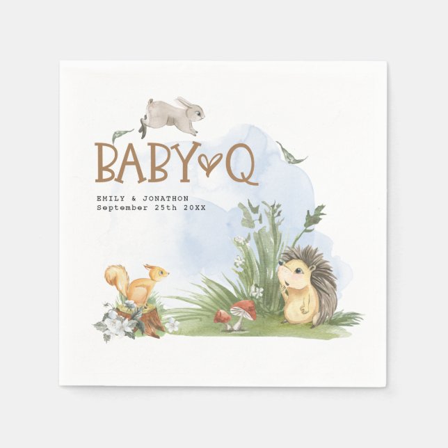 Woodland Animals Baby Q GRILLEN Baby Dusche Serviette (Vorderseite)