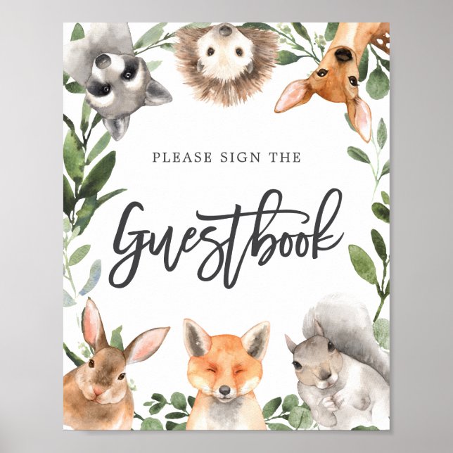 Woodland Animals Baby Showbook Gästebuch (Vorne)