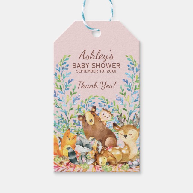 Woodland Animals Baby Showdusche Gefallen Tag Geschenkanhänger (Vorderseite)
