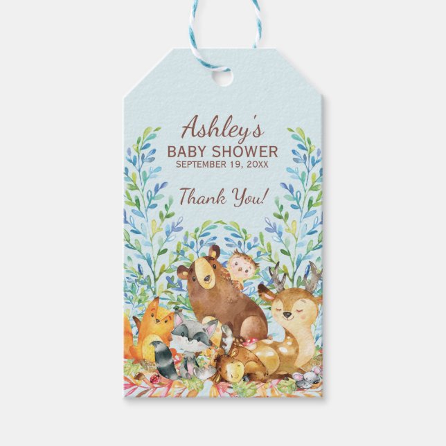 Woodland Animals Baby Showdusche Gefallen Tag Geschenkanhänger (Vorderseite)