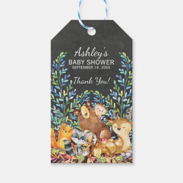 Woodland Animals Baby Showdusche Gefallen Tag Geschenkanhänger (Vorderseite)
