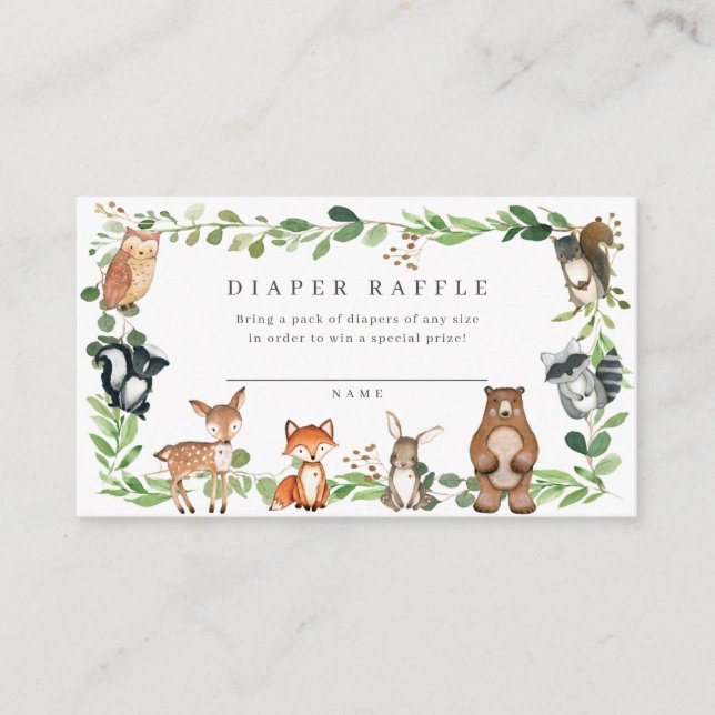 Woodland Animals Baby Shower Diaper Raffle Ticket Begleitkarte (Vorderseite)