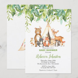 Woodland Animals Baby Shower Forest Grüne Junge Einladung