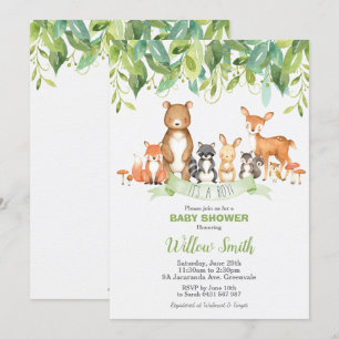 Woodland Animals Baby Shower Forest Grüne Junge Einladung