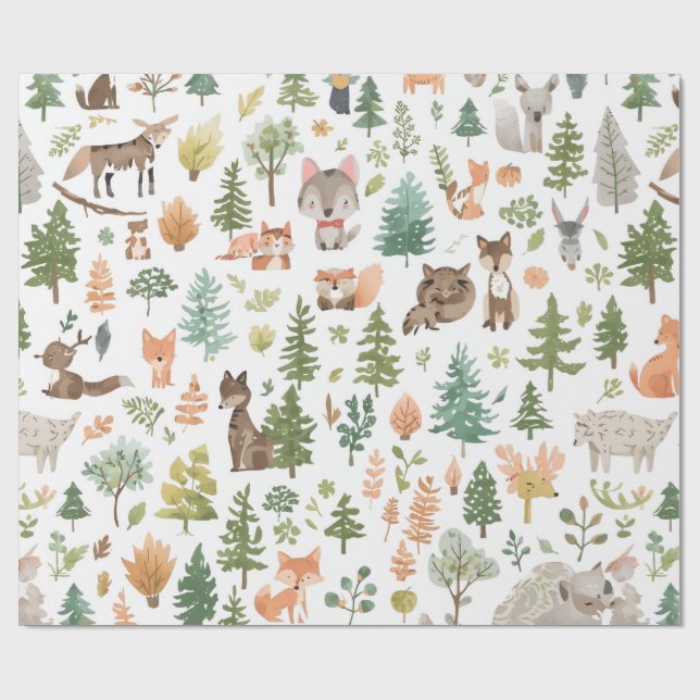 Woodland animals baby shower gender neutral geschenkpapier (Flach)