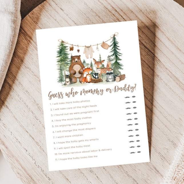 Woodland Animals Baby Shower Guess Who Game (Woodland Animals Adventure Awaits Rustic Baby Shower Game)