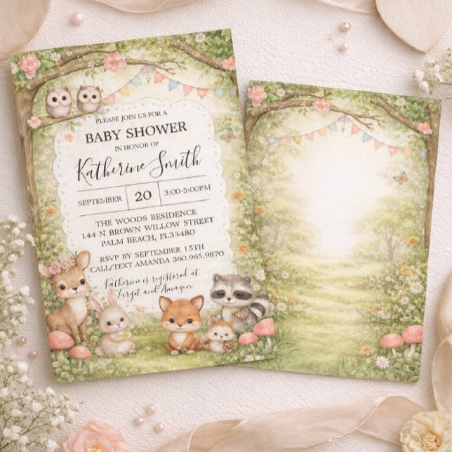 Woodland Animals Baby Shower Invitation Background Einladung (Von Creator hochgeladen)
