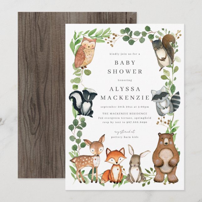 Woodland Animals Baby Shower Invitation Einladung (Vorne/Hinten)